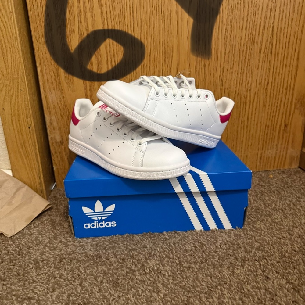 Adidas White Sneakers with Pink Highlights